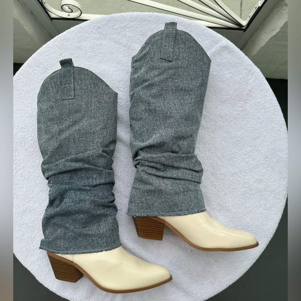 Fashion Nova Coolest In The Streets Knee High Boots Dark Denm Size 9 NWT - Picture 2 of 15